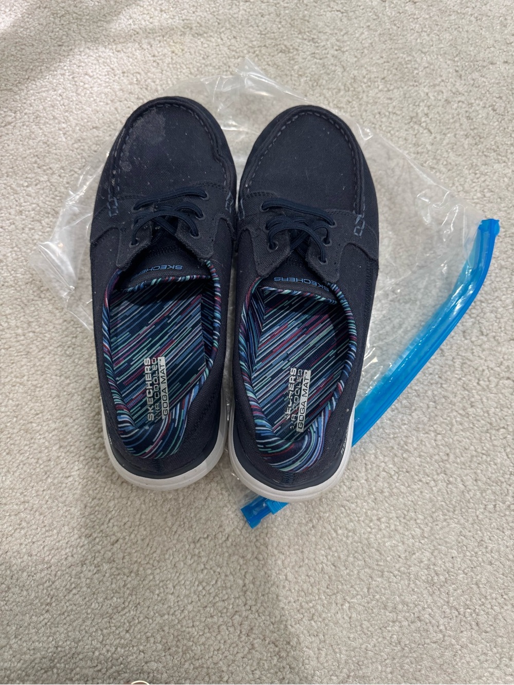 Skechers Navy Canvas Boat Shoes with Patterned Insole - Picture 6 of 6